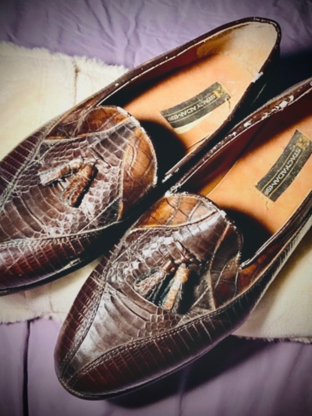 Men’s Slip On Loafer Shoe Snake Leather Stacy Adam’s Santana Il Toe Tassel 10.5W